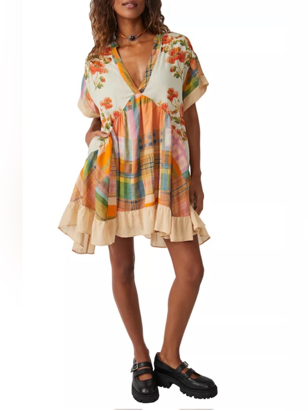Retired 
NWT Free People Agnes Mini Dress. Size Medium, color: Spring Combo